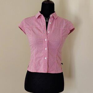 Vintage 90s Pink & White Gingham RALPH LAUREN Polo Jeans CO. Fitted Blouse - S